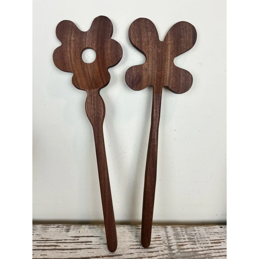 Floral Wooden Beechwood Salad Tongs By Areware 14” x 4” By Selena Liu Boho Decor